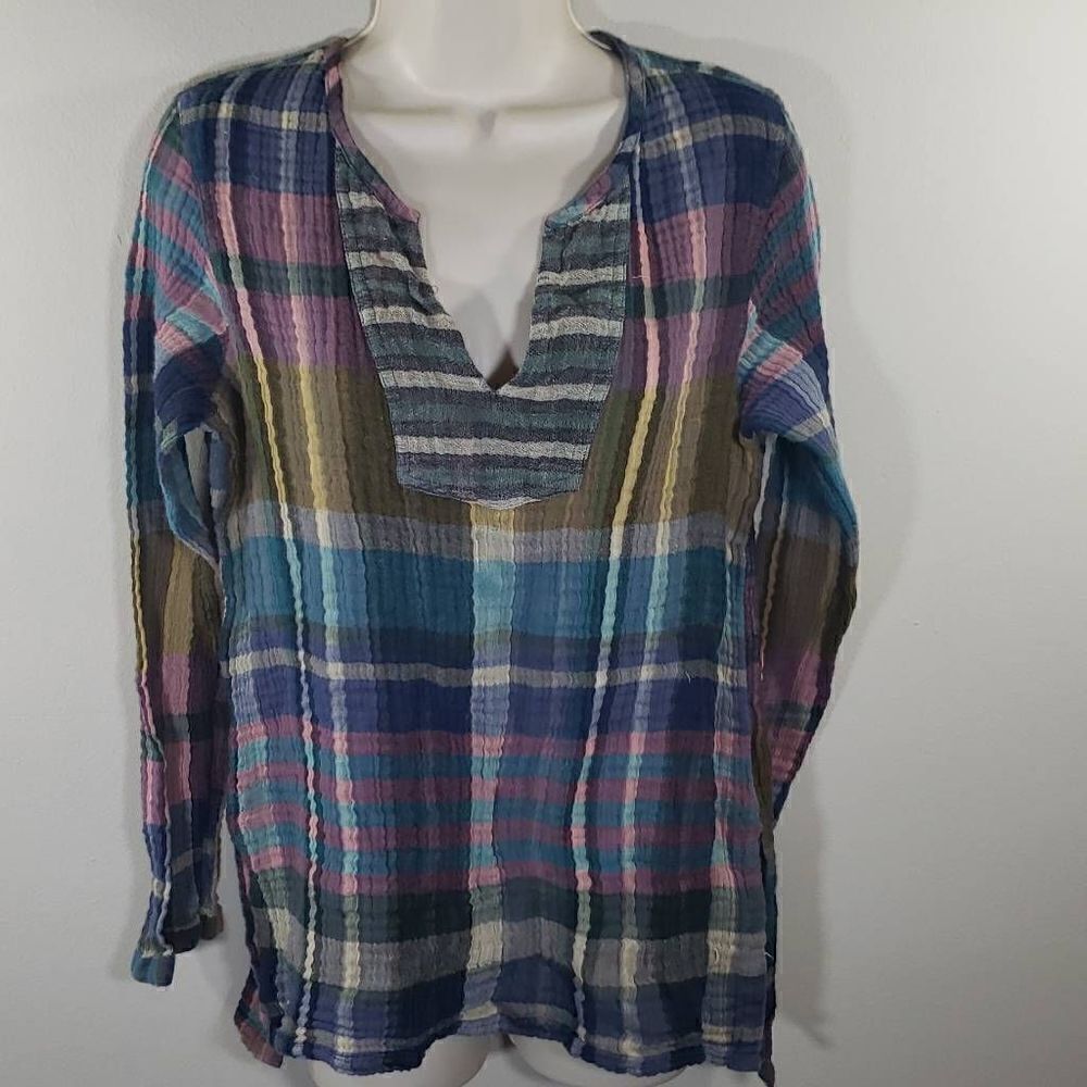 Soft Surroundings Women Rustic Plaid Top Long Sleeve Multicolor One Size